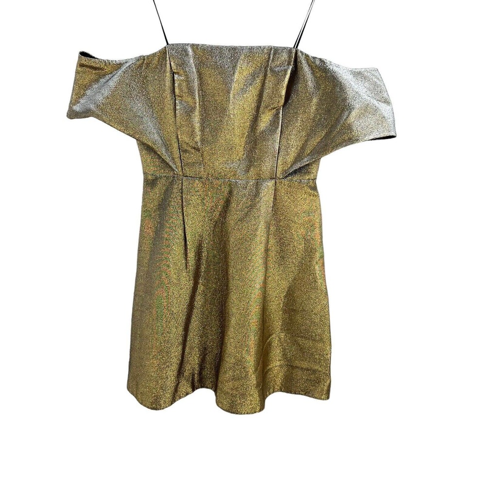 Sandro Gold Mini Dress with Silver‎ Two Tone Metallic Off Shoulder Size 3 / L